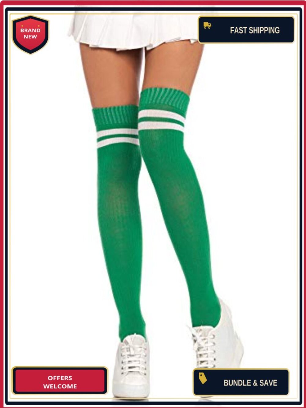 Ribbed Athletic Thigh High Socks Striped Top Band Comfort Knit
